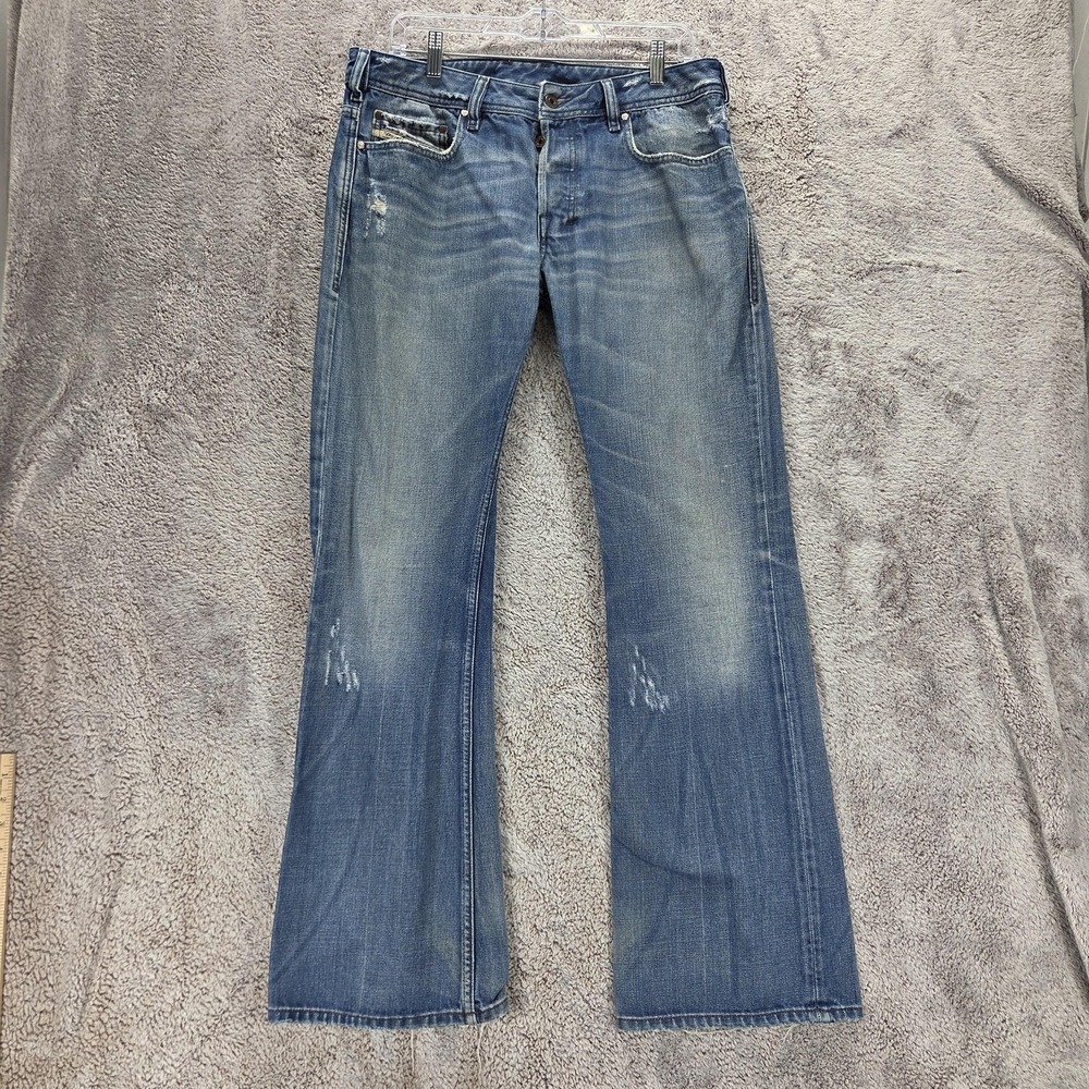 Diesel Jeans Mens 32x32 Blue Zathan Regular Bootcut Button Fly Made Italy 00772